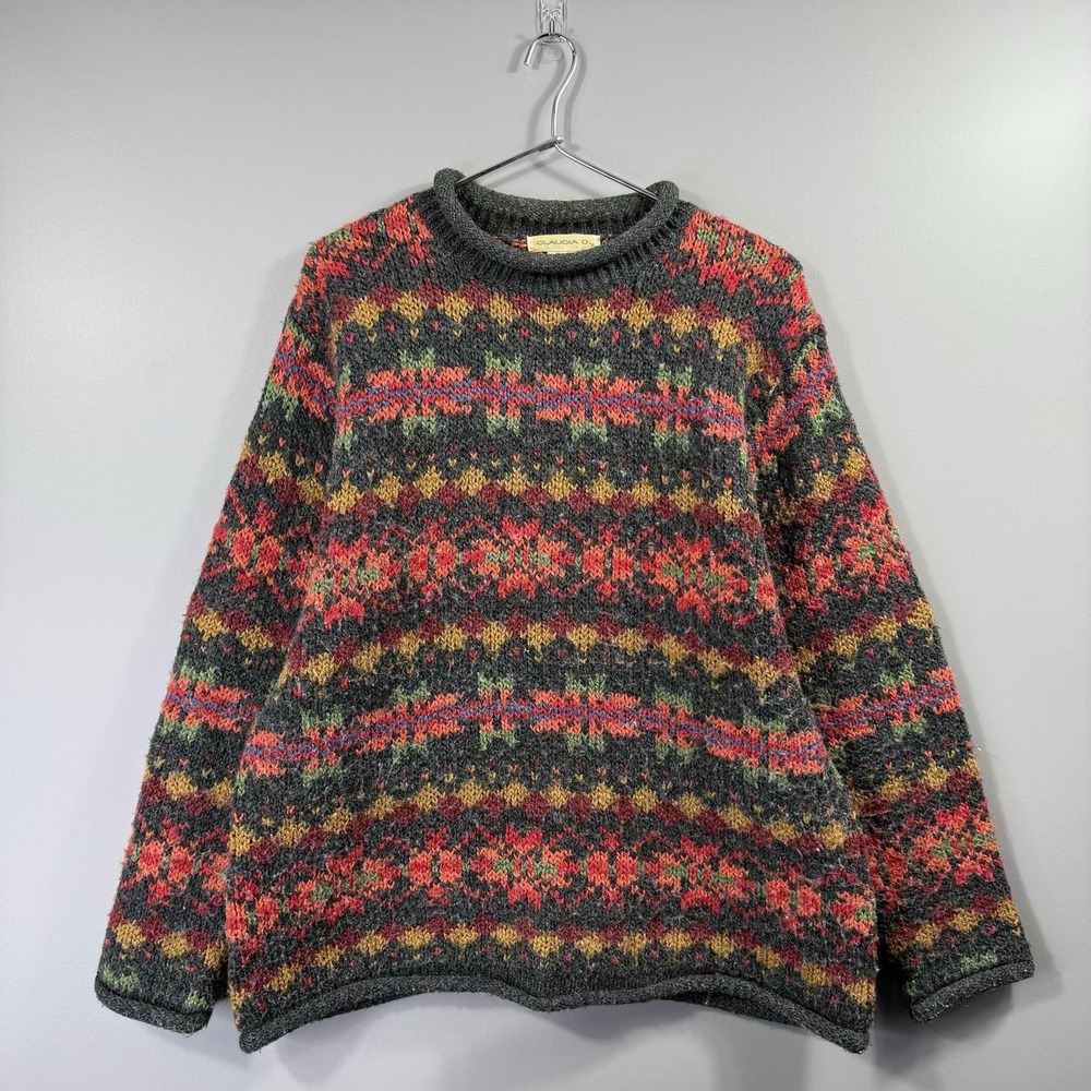 Claudia D Sweater Womens Medium Multicolor Fair Isle Knit Pullover Cozy Winter